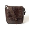 Homme Mac Douglas Besaces | Eniso Hary Petite Besace Cuir Facon Croco Chocolat